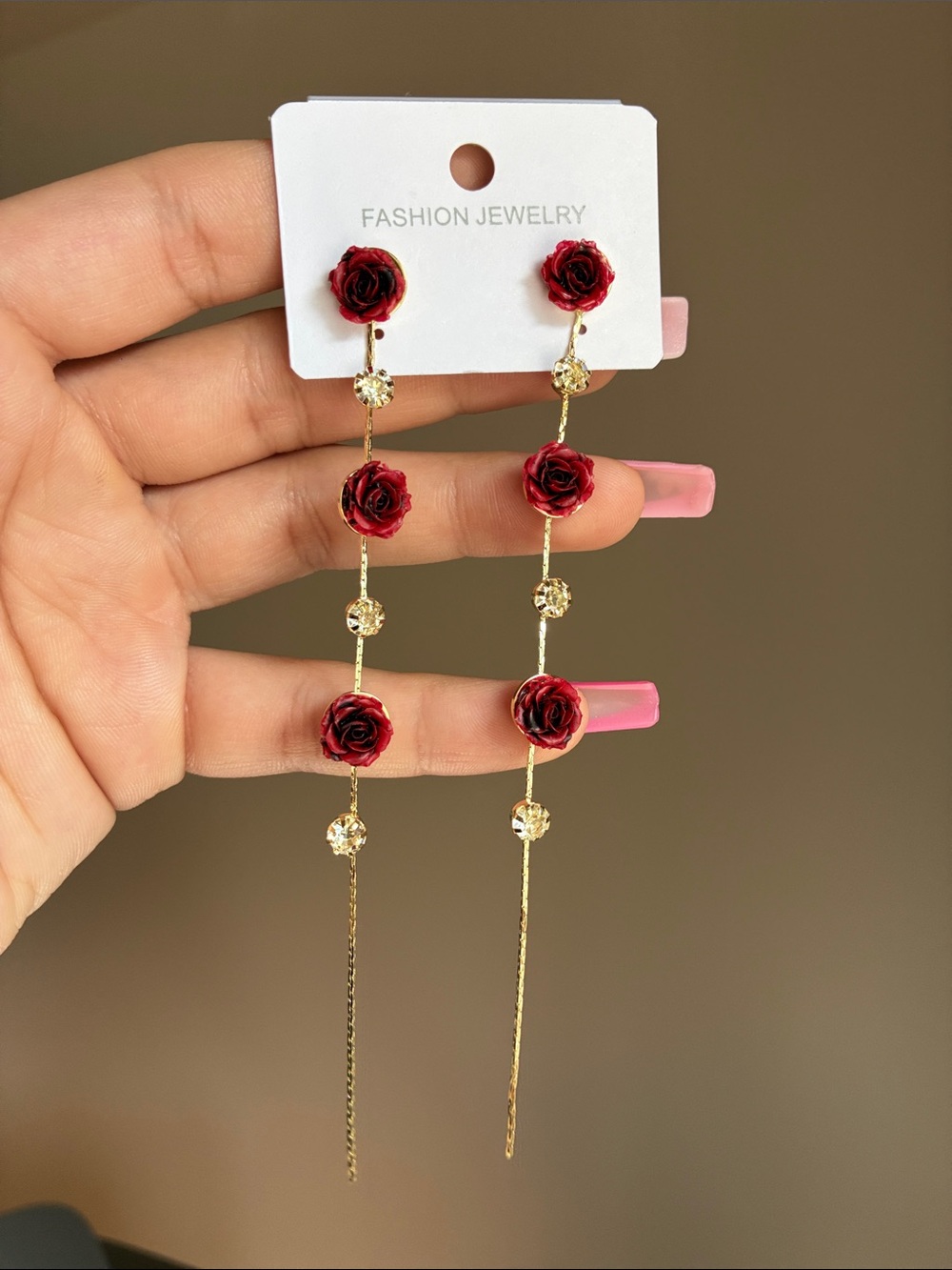 2/$20🎀Fashion Jewelry Gold Chain Earrings with Red Rose Accents